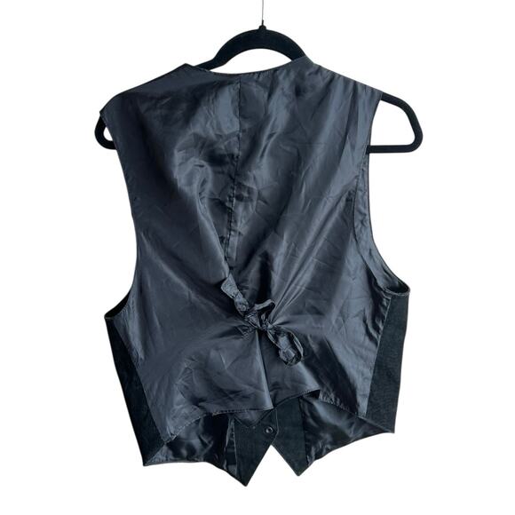 Vintage Women’s Suede Vest Large Black Snap Pockets Rockabilly Goth Western - Picture 4 of 7